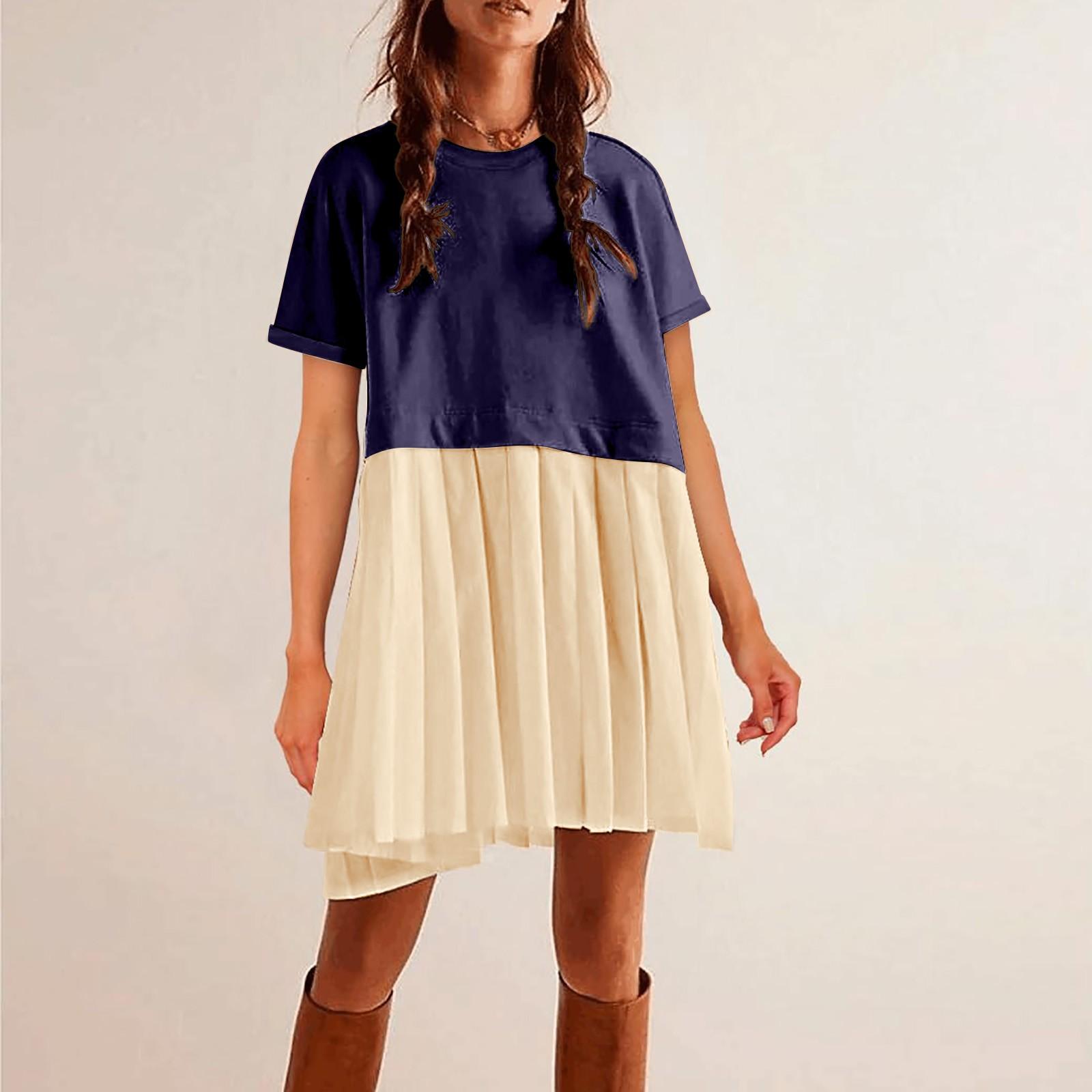 Женское милое плиссированное платье в стиле пэчворк — фото 13