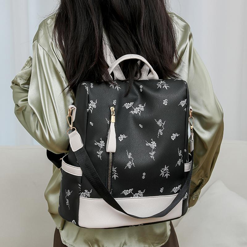 Rucsac din piele moale Geantă de călătorie de mare capacitate imprimată pentru femei