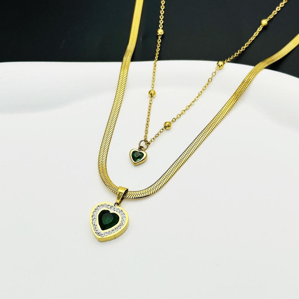 Smaragdgrön Ormbenskedja Hängsmycke Halsband - Titanstål Damset