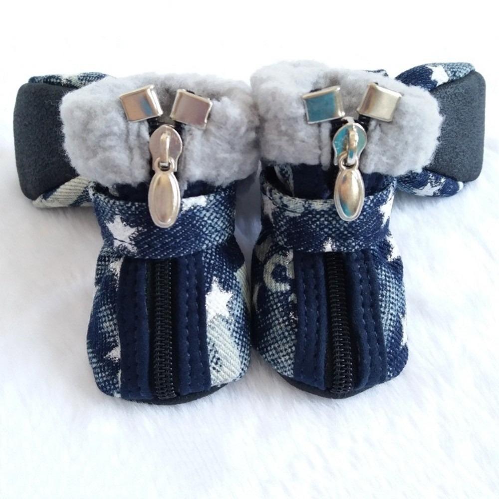 

4 pieces/set Wear-Resistant Dog Snow Boots Warm Dog Cotton Shoes Puppy Footwear Fall Winter білий