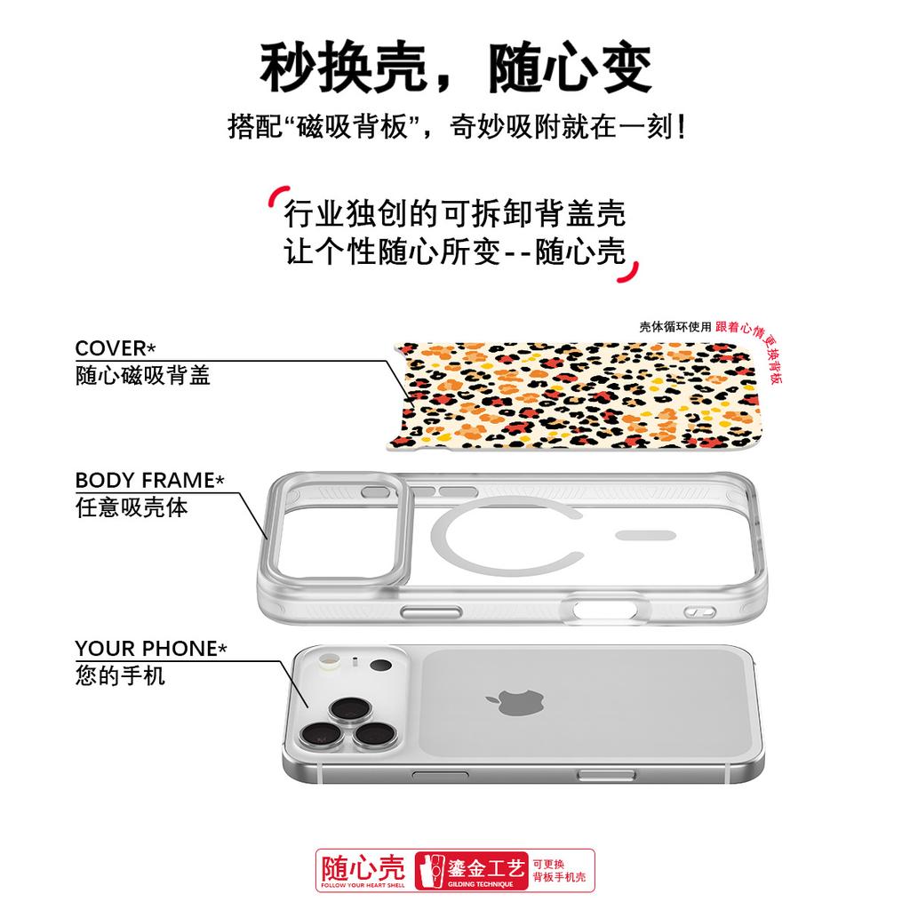 Applicable To Apple 17pro Mobile Phone Case, Advanced Sense 16 Replaceable Back Plate 15promax Magnetic Mobile Phone Case, Leopard Print.