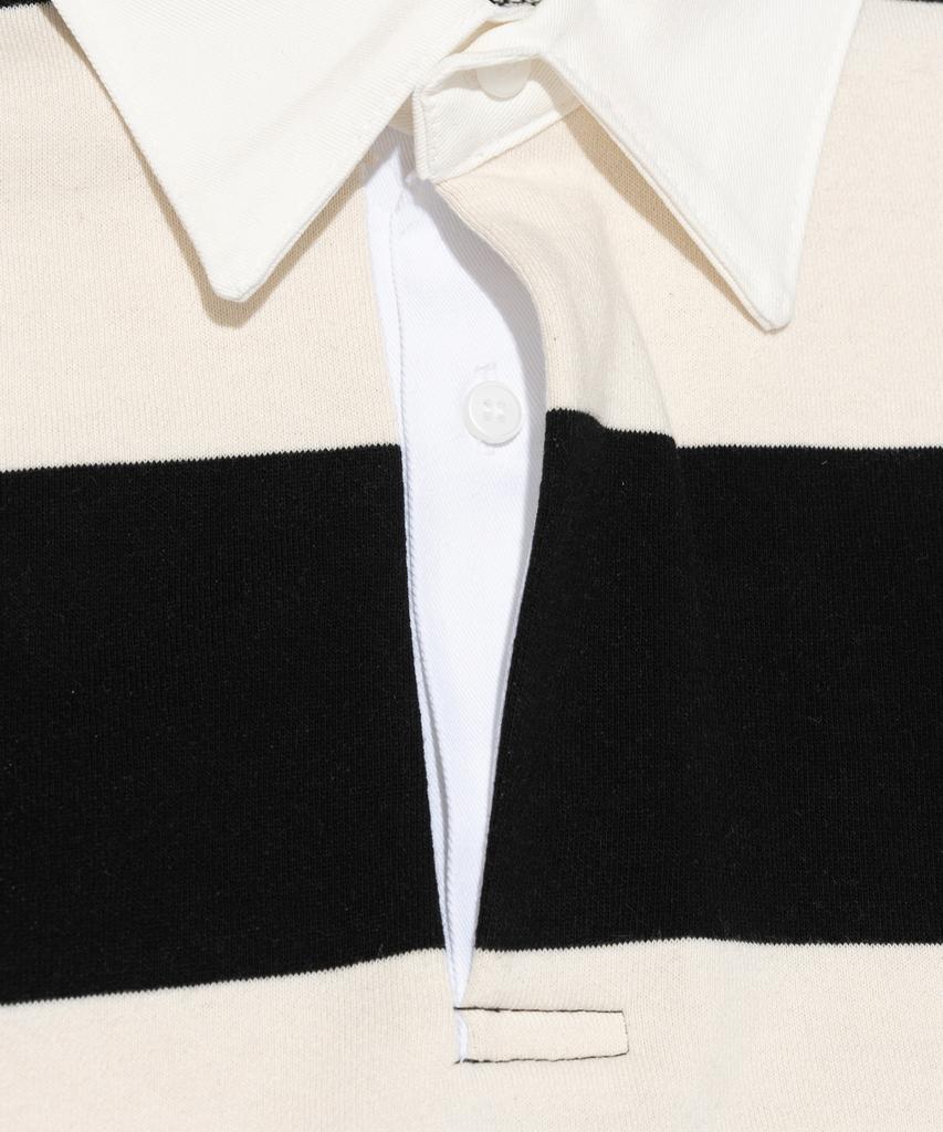 TAILOR STUDIO [Fleece-Lined/Non-Fleece-Lined] Oxford Stripe Authentic Logo Polo Sweatshirt (Black)