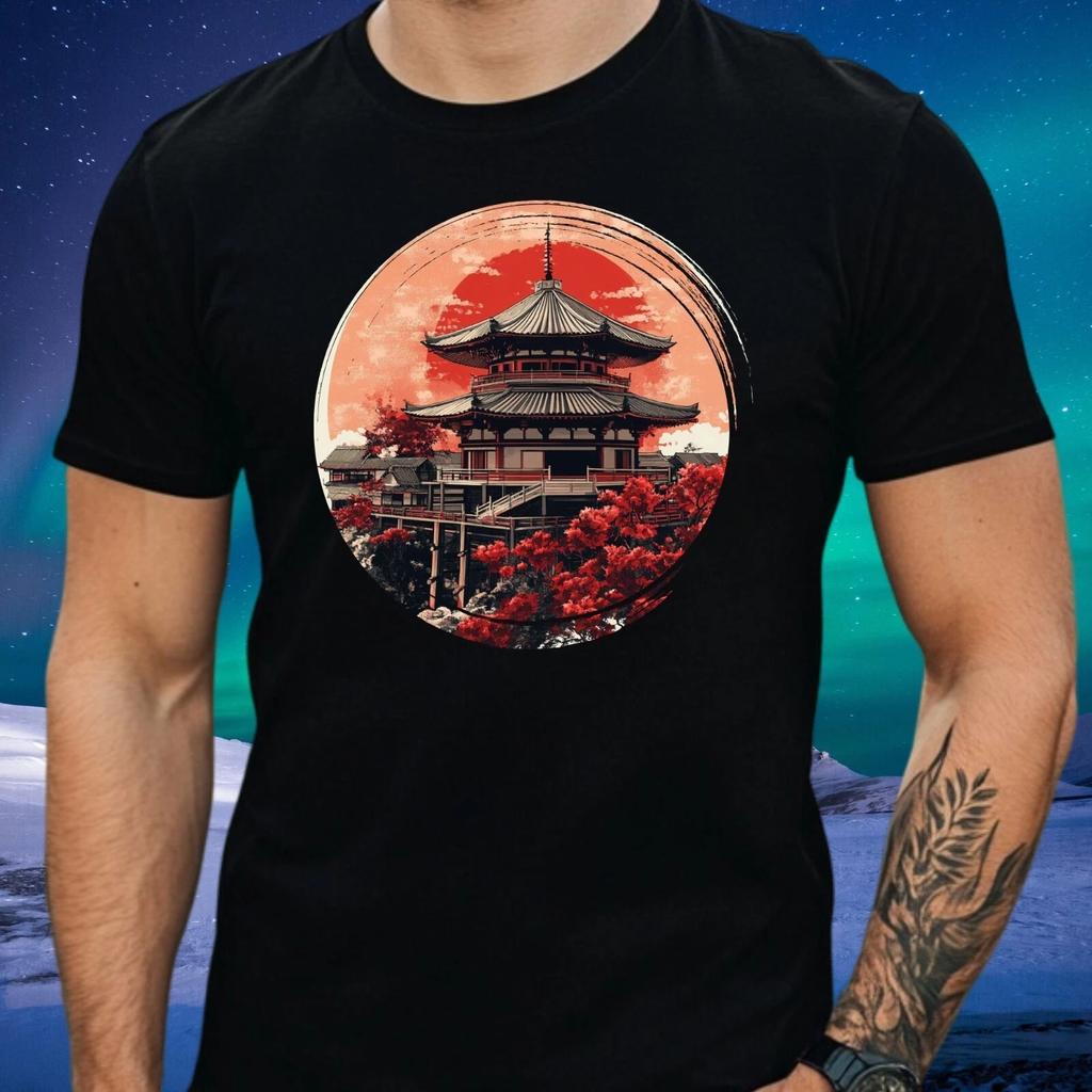 T-Shirt Herren Traditionelles japanisches Gebäude Motiv Baumwolle GrößeXSbis 5XL