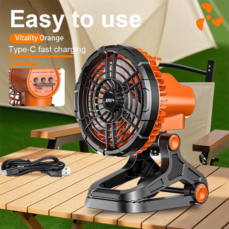 Rechargeable Oscillating Camping Fan with Remote Control & LED Light