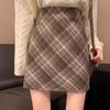 Women's High-Waist Plaid Wool A-Line Midi Skirt for Autumn/Winter