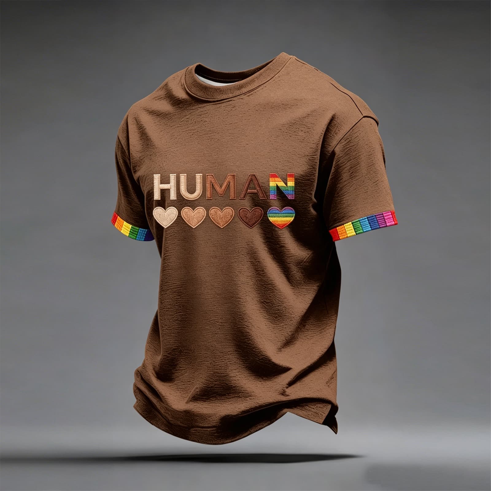 

Unisex Crew Neck Short Sleeve T Shirt with Human Lettering and Heart Print Cotton Material Casual Fit Top L кофейный