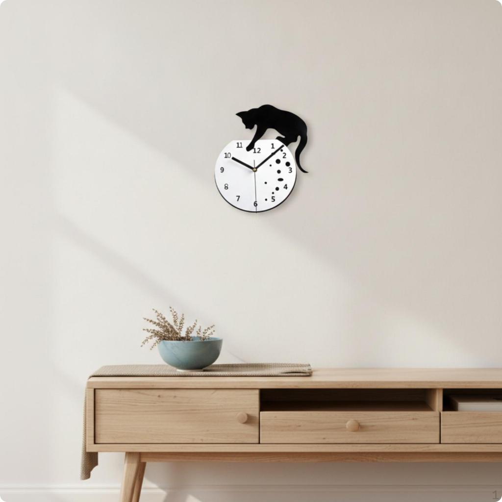 Wanduhr mit Katzen-Silhouette Künstlerisch Analog