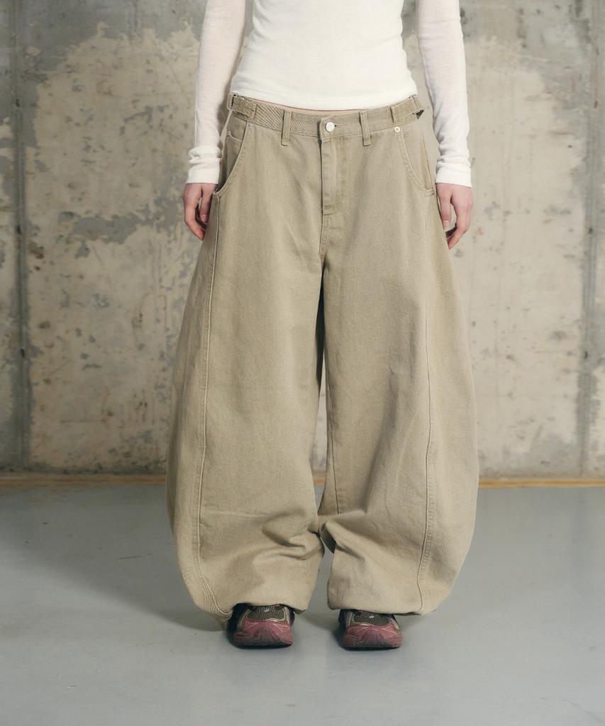Eonyujeulaeb Cotton Curved Buckle Pants [Khaki]