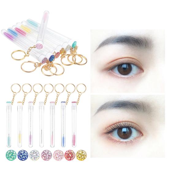 Yousheng 1 Set Eyelash Brush with Rhinestone Buckle Fashion Special Pipe Cosmetic Tool Plastic Faux Crystal Eyelash Brush for Female