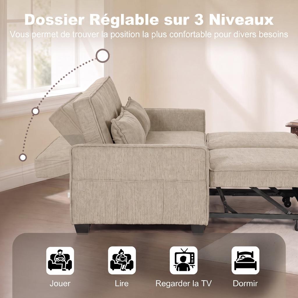Convertible Sofa, 2-Seater, 4-in-1 Chenille Corner Sofa Bed, 167 cm, Adjustable Backrest, Brown