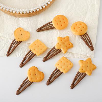 1/4Pcs Creative Girls Cute Biscuit Hairpin Simple Cookie Shape Side Top Hair Clip Headdress Hair Ornament Hair Accessories