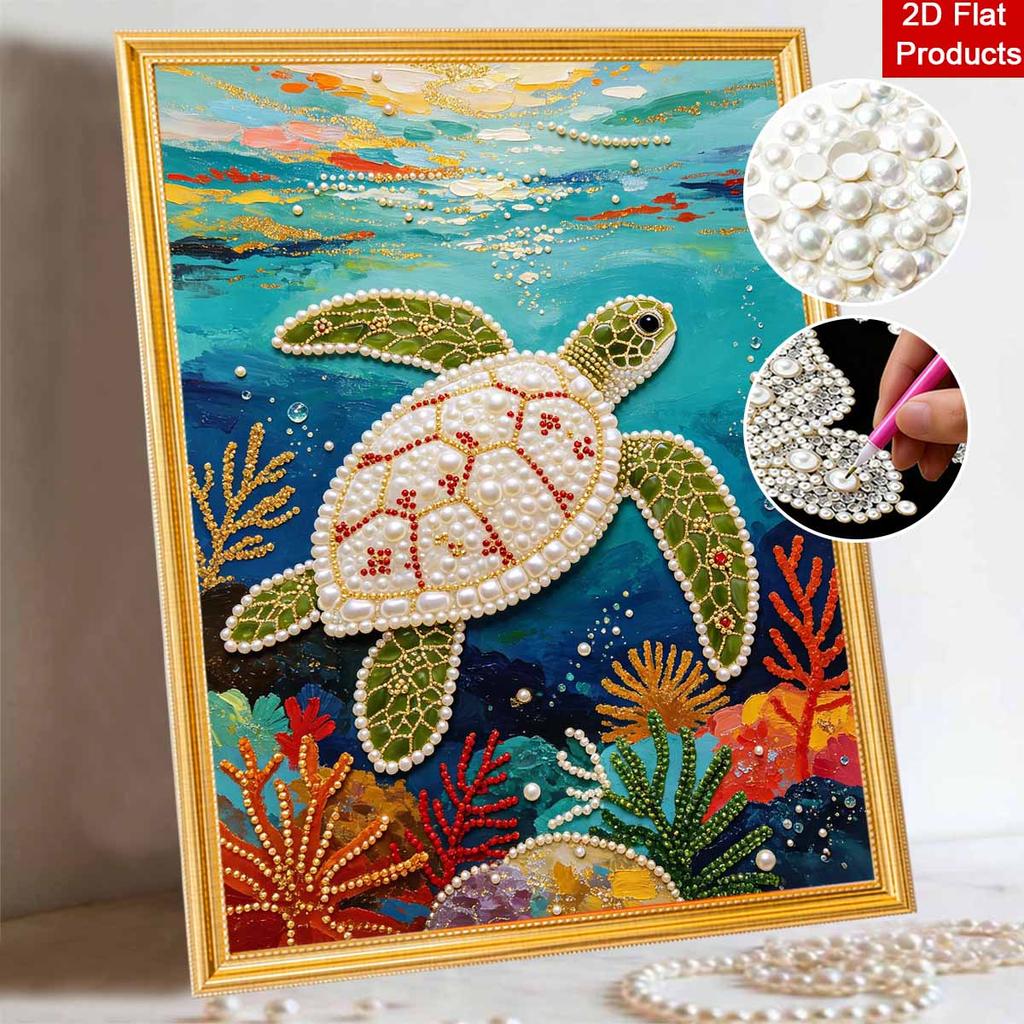 Shiny Pearl Sea Turtle Ocean Life DIY Painting Creative Bead Art Craft Household Wall Decoration Nice Present For Art Hobbyists Family Decor