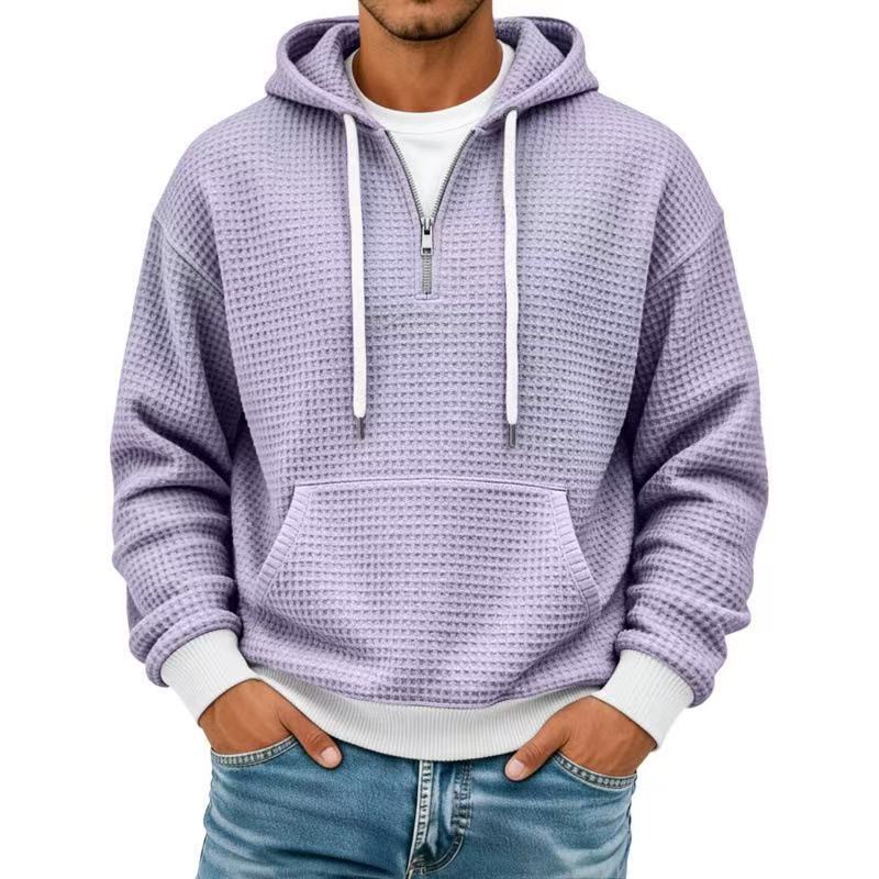 Men S Loose Fit Long Sleeve Hooded Waffle Sweatshirt Casual Sporty S фиолетовый