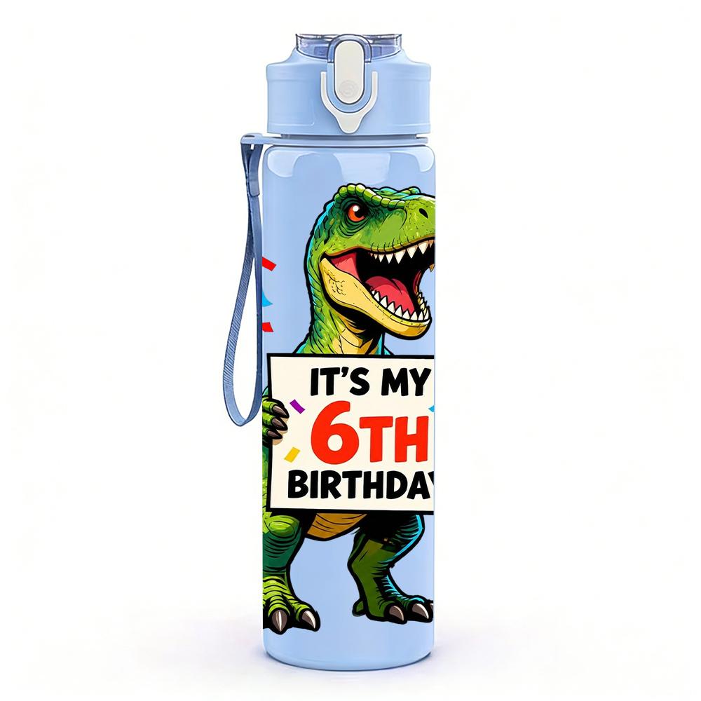 1 PZ È il Mio 6° Compleanno Figura di Dinosauro 750ml Bottiglia d'Acqua in Plastica Colorata Tappo con Cannuccia a Flip Anti-perdite Per Sport Ufficio Uso Domestico