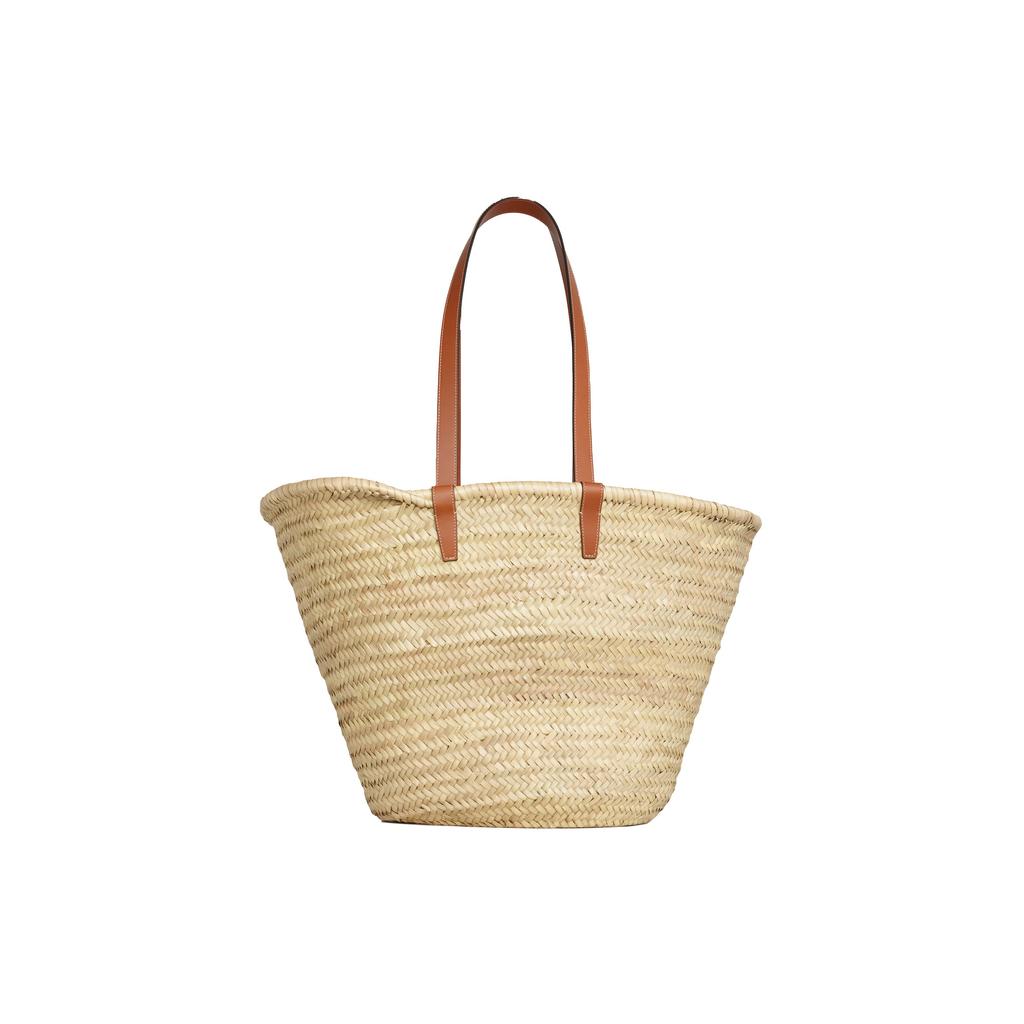Celine Triomphe Classic Woven Natural Tree Fiber Calfskin Beach Tote Shopping Bag Shoulder Handbag Medium Women Tote 192622EFA-04LU