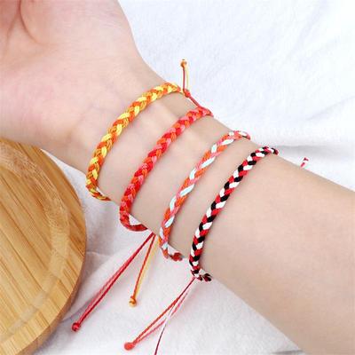 Adjustable Colorful Three-Strand Braided Waxed Thread Bracelet Set for Couples and Handmade Jewelry