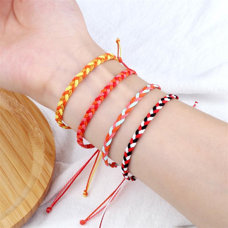 Adjustable Colorful Three-Strand Braided Waxed Thread Bracelet Set for Couples and Handmade Jewelry