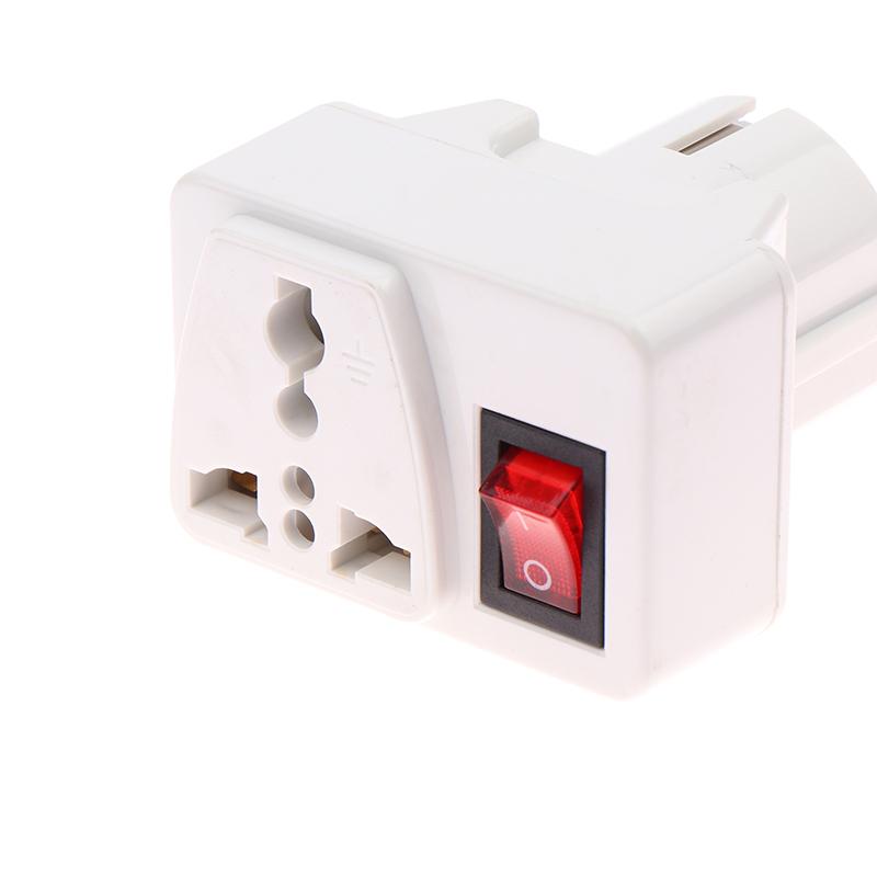 Eu 250V 10A Universal Adaptor Socket Portable White Extension Outlet Extend Converter Plug Socket With On Off Red Light Switch
