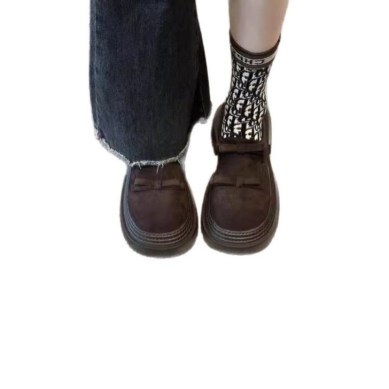 Casual thick-soled women's autumn new bow matte leather thick-soled heightening small leather shoes