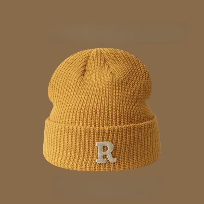 Autumn and Winter Letter R Standard Wool Hat, The Same for Men and Women, Simple and Versatile Knitted Hat, Cold-proof and Warm Cover, Cold Hat