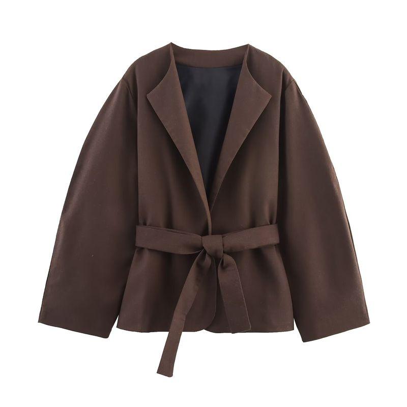

Araltay New Arrival Fashion Style Women s Clothing Fashion All-Match Casual Linen Belt Kimono Coat 8426329 Dark brown L
