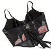 Mesh Rose Print Front Hook Corset Top Spaghetti Strap Bustier Crop Top for Women