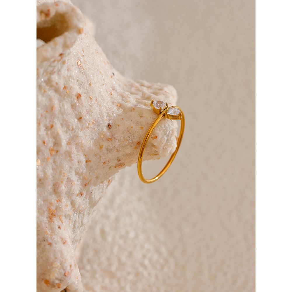Yhpup Stainless Steel Zircon Ring Women Fashion 18k Gold Plated Jewelry Exquisite Metal Thin Ring For Women