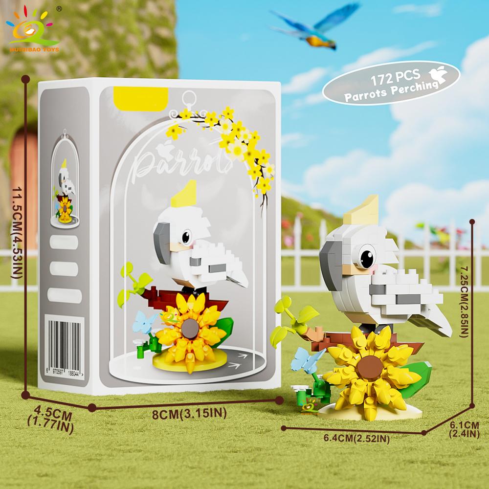 Non-Toxic Moc Parrot Bird Flower With Display Box Micro Building Block Mini Diamond Model Brick Toy For Children Desk Decor.
