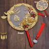 Vintage Chinese Wedding Dress Hanfu Decorative Fans Bridal Round Hand Fans Dragon Phoenix Handmade Gold Red Photography Fan Prop