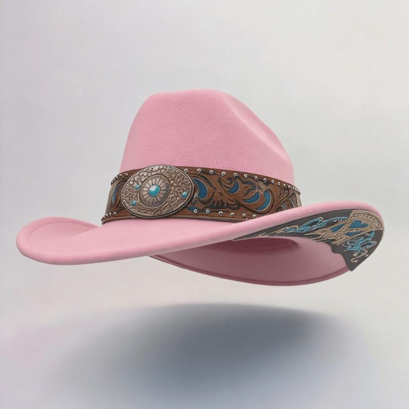 Creative One-word Top Curled Denim Top Hat Metal Bow Embroidery Pattern Stage Performance Party Hat