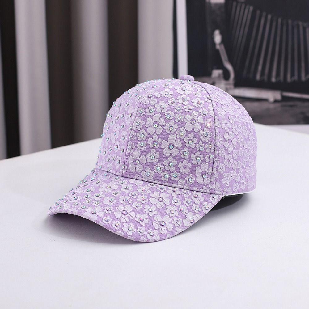 Oddychająca Czapka Baseballowa z Kwiatami Dekoracja Strass Elegancka Czapka Outdoorowa Kapelusz Przeciwsłoneczny Letnia Odzież