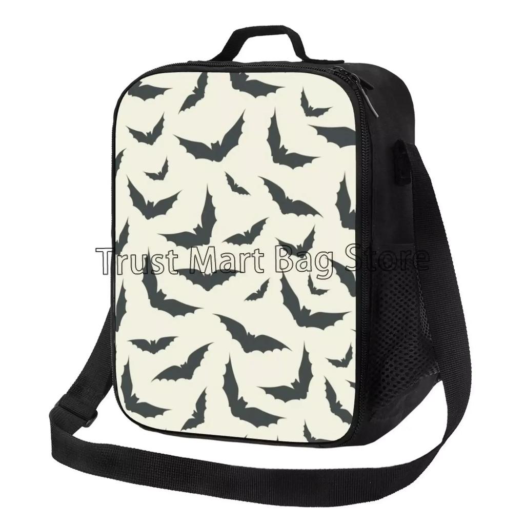 Halloween Bats Goth Insulated Lunch Bag Thermal Meal Tote with Adjustable Strap Reusable Cooler Bento Bag for Travel Work Picnic