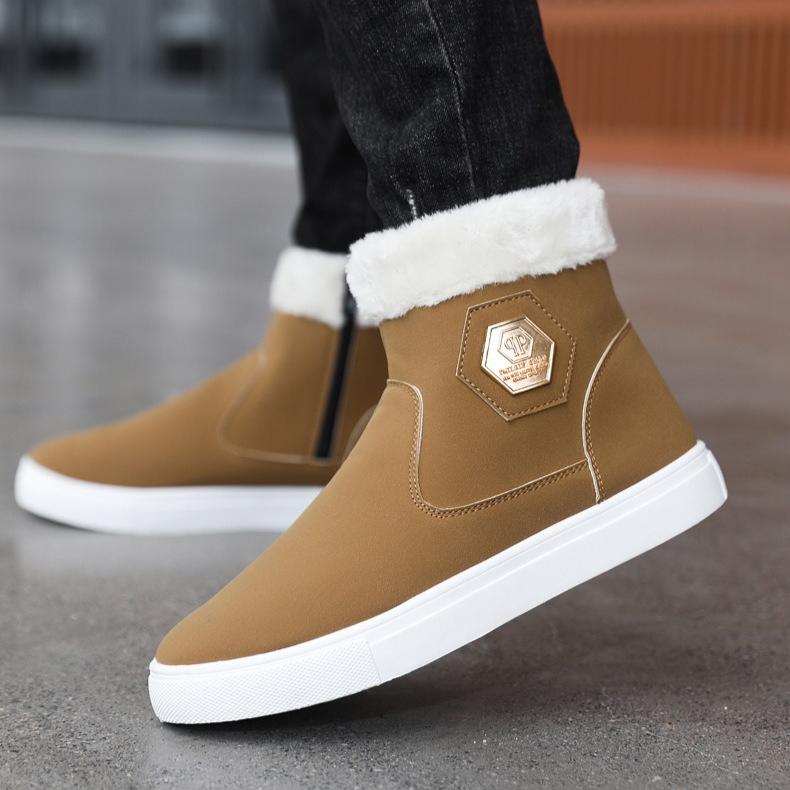 Winter Snow Boots Men Casual Slip On Ankle Boots Warm Fur Comfortable Sneakers Non-slip Flat Botas Men Shoes