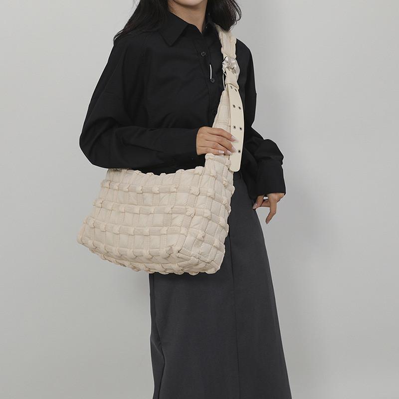 IELGY Checkered Pleated Cloud Bag Korean Version Cross-body One-shoulder Fashion Casual Commuter Female Bag