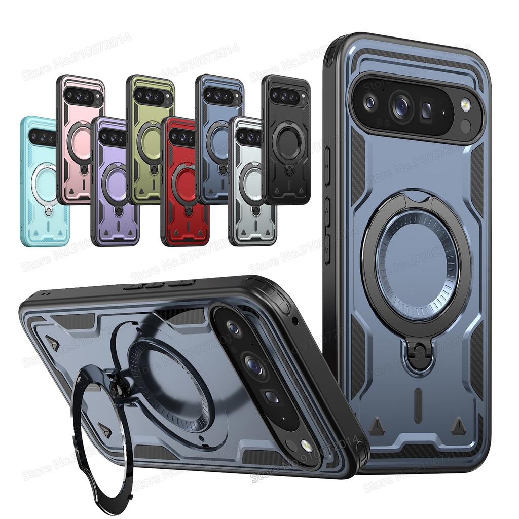 Shockproof Bumper For Google Pixel 9 Pro XL 9A Magnetic Ring Fold Bracket Phone Case For Google Pixel 10 Pro XL Dual Layer Cover