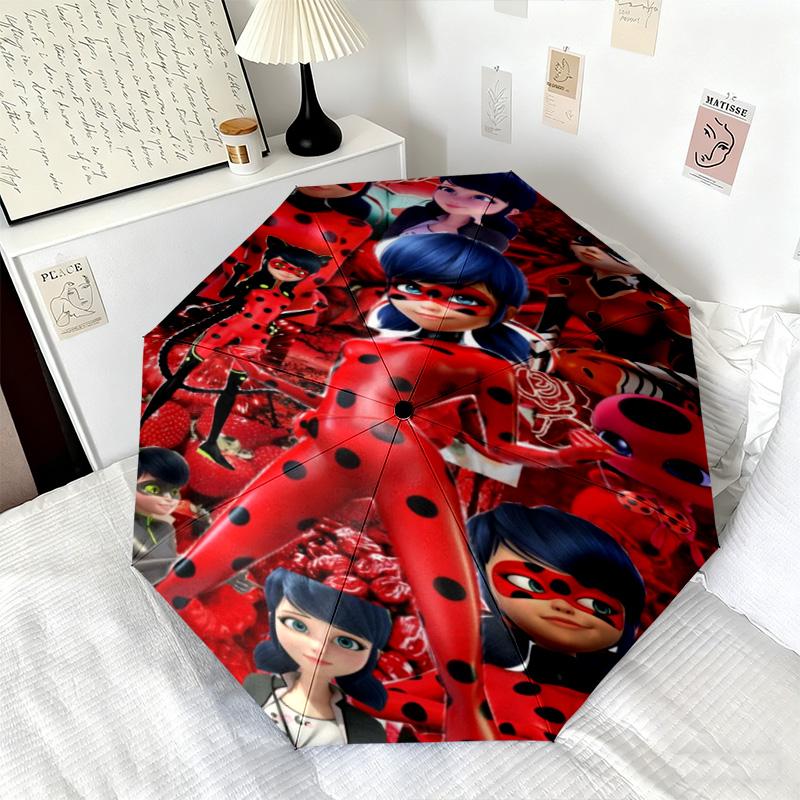 Wunderbare Ladybug Thema Automatischer Regenschirm Geeignet für Reisen Tragbarer Regenschirm Outdoor Sonnenschirm Geschenk Tägliche Notwendigkeiten