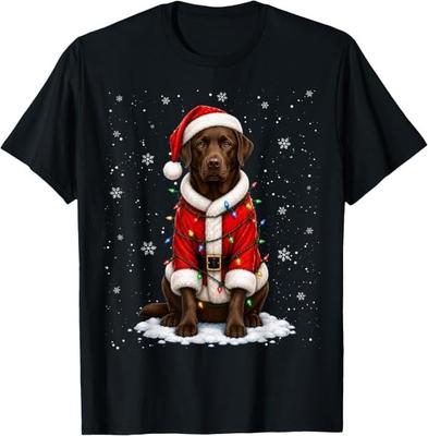 Chocolate Lab Labrador Santa Christmas Lights Xmas Dog Lover T-Shirt