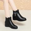Winter Women Slide Fastener Wedges Heels Ankle Boots Anti-Skip Shoes Round Toe Black Boots Short Plush Warm Shoes