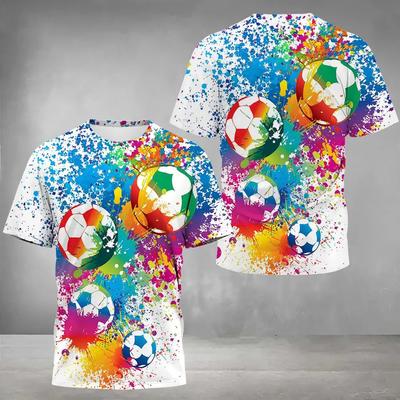 Football Pattern T-shirt Men's Fashion Summer Short Sleeved Street Wear Loose Men's Clothing