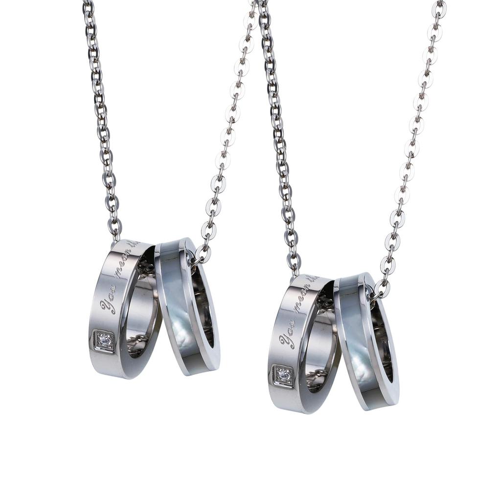 Pair Necklace Surgical Stainless Steel 316L Cubic Zirconia Allergy Free Message Shell Silver Silver [White Clover] + & 4SUP102WH&4SUP102WH
