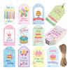 60PCS Happy Birthday Hanging Tags Paper Multicolor Decorative Labels Cartoon Cake Balloons with Ropes Greeting Note Tags