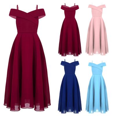 Kinder Mädchen Elegantes Chiffon Schulterfreies Brautjungfernkleid Hochzeitskleid Geburtstagsfeier A Linie Abendkleid
