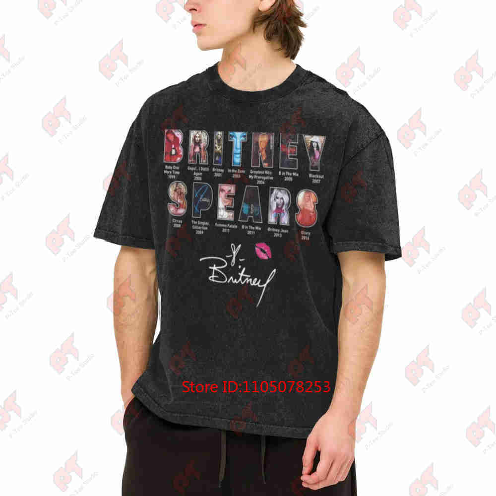 Britney Spears Vintage Street Hip Hop Y2K Vintage Washed Tee Pure Cotton T-Shirt