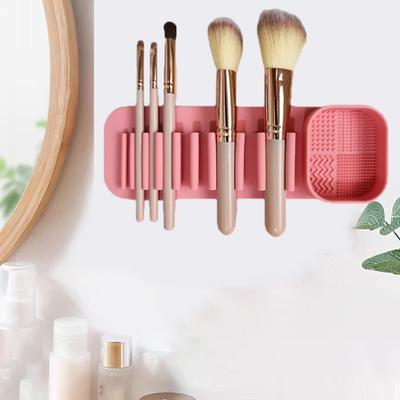 Silicone Makeup Brush Holder Wash Dry 2-in-1 Suction Cup Design Compact Size Waterproof Makeup Brush Stand