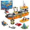 City Ocean Explorer Ship Building Set Fun Toy Boat Building Block Kit with LED Lights Helicopter Submarine and Shark Cage