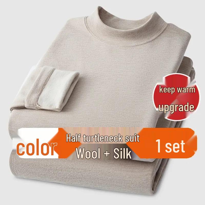 

Комплект термобелья из кашемира и шелка с полуворотником: Немецкий флис, со средней горловиной, осенняя одежда с бархатом, утолщенный для пар. 3XL (140-160 jin), Women