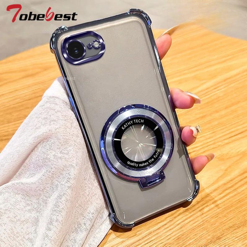 Clear Shockproof Plating Case For Iphone 16E 2025 16 15 14 13 12 11 Pro Max Fundas For Magsafe Magnetic Stand Holder Cover