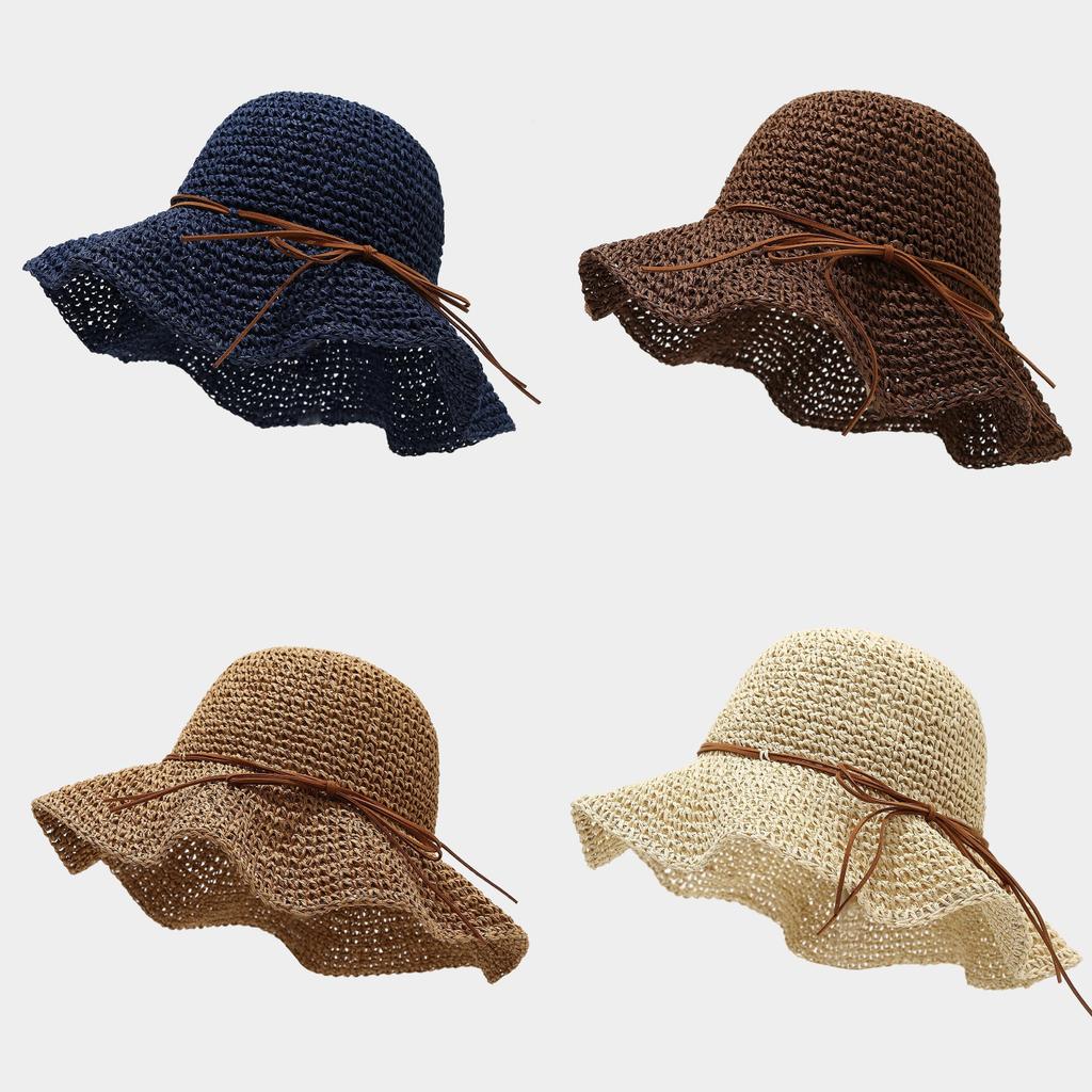 Summer Straw Hat With Wide Brim And Bow Decor For Outdoor Sun Protection