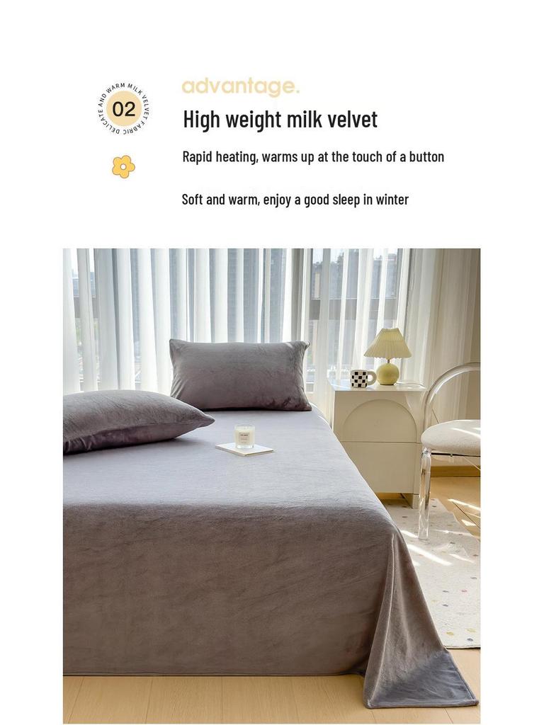 Cozy Flannel Velvet Bed Sheet - Thick, Soft, Solid Color for Autumn/Winter