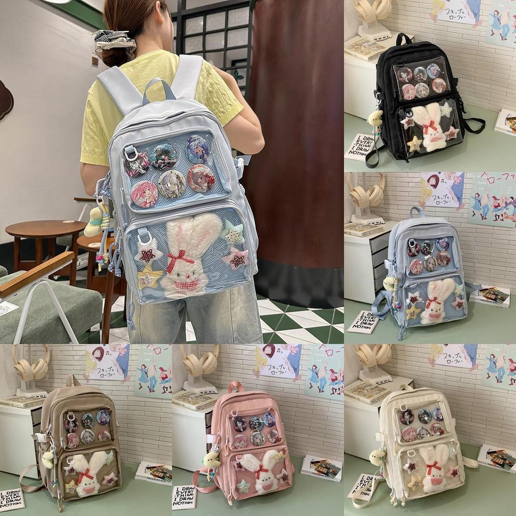 Simple Solid Color Large Capacity Student Backpack With Pendant Badge And
